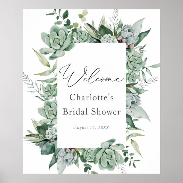 Poster Bienvenue au mariage avec des succulentes et de l' (Devant)