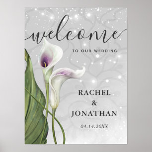 Poster Bienvenue au mariage avec lys calla blancs et viol