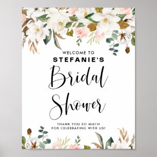 Poster Bienvenue au mariage avec Magnolias et Guirlande d
