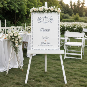 Poster Bienvenue au mariage avec monogramme de crête de N