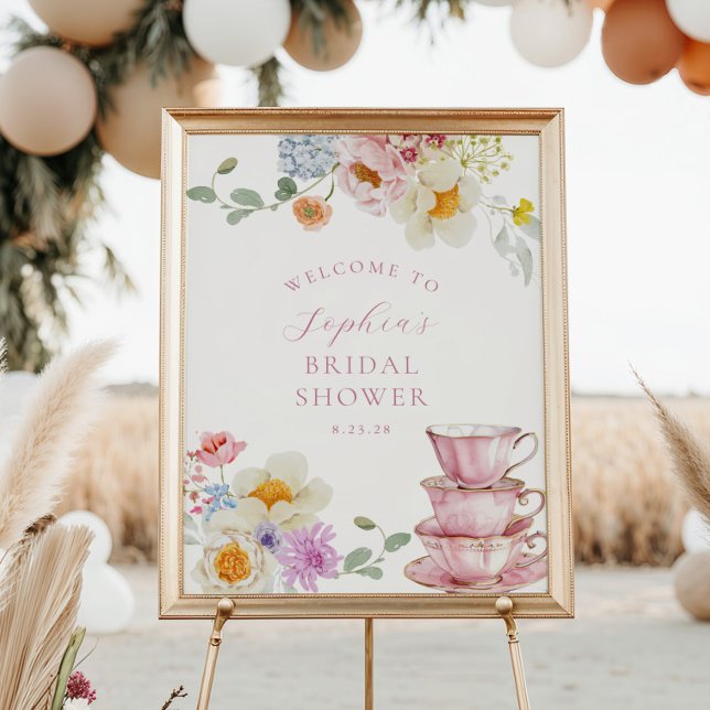 Poster Bienvenue au mariage avec thé de fleurs sauvages (Créateur téléchargé)