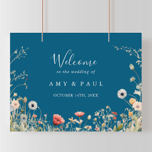 Poster Bienvenue au mariage bohème fleuri Navy Blissful