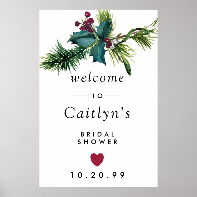 Poster Bienvenue au mariage botanique houx et baies (Devant)