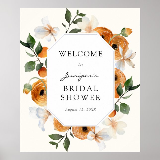 Poster Bienvenue au mariage de fleurs d'Orange Clémentine (Devant)