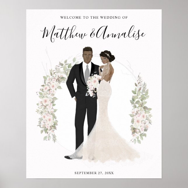 Poster Bienvenue au Mariage de mariée et de chambre afro- (Devant)