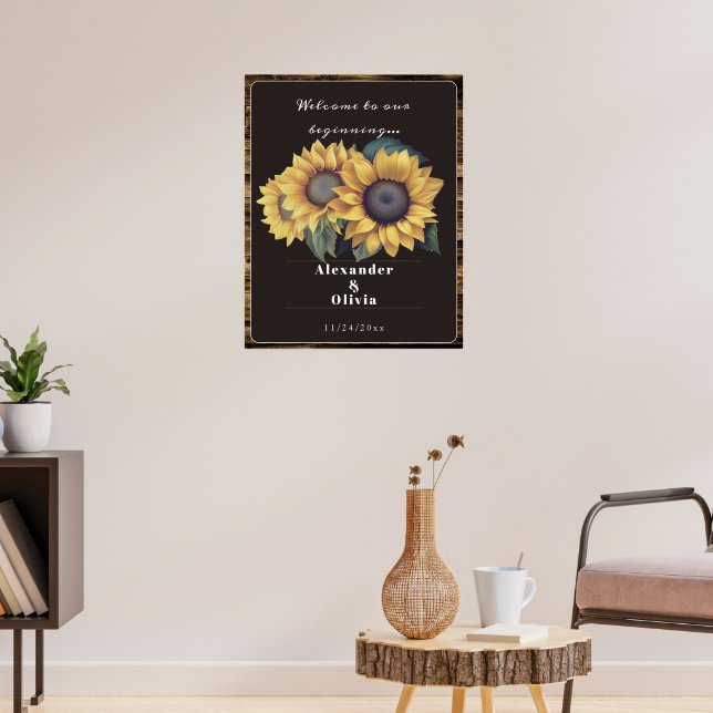 Poster Bienvenue au Mariage de tournesol rustique (Salon 3)