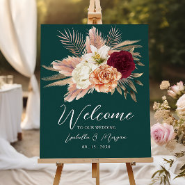Poster Bienvenue au Mariage floral Emerald Green