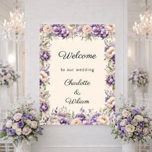Poster Bienvenue au mariage lavande champagne crème