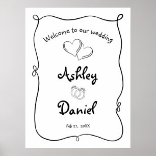Poster Bienvenue au mariage minimaliste noir et blanc doo