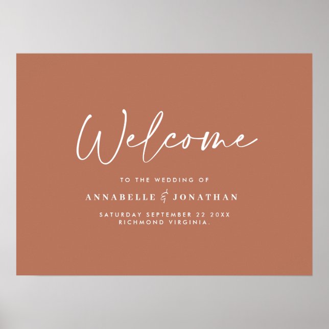 Poster Bienvenue au mariage moderne mariage en terre cuit (Devant)