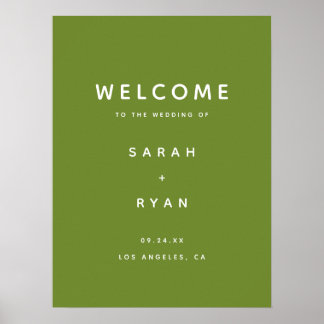 Poster Bienvenue au mariage moderne minimaliste vert oliv