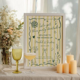 Poster Bienvenue au mariage rétro Citron Main levée
