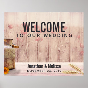 Poster Bienvenue au mariage rustique en bidon de lait