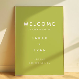 Poster Bienvenue au mariage vert citron simpliste moderne