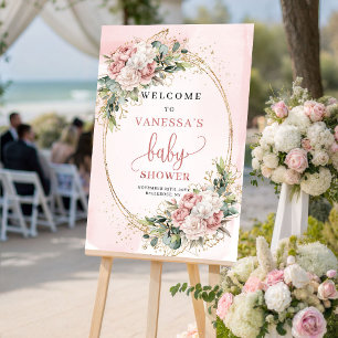 Poster Bienvenue au thème Rose pâle Floral Végétal pour B