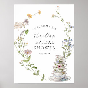 Poster Bienvenue au Wedding shower du Tea Party