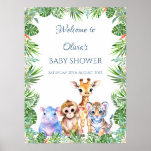 Poster Bienvenue aux animaux bébés de la jungle tropicale