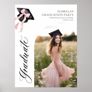 Poster Bienvenue aux diplômés avec un nœud rose et une to