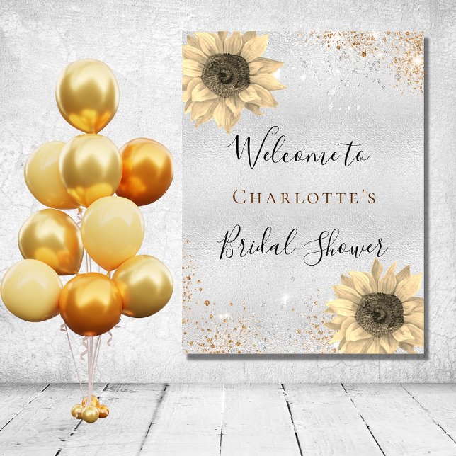 Poster Bienvenue aux tournesols de shower de mariée argen (Créateur téléchargé)