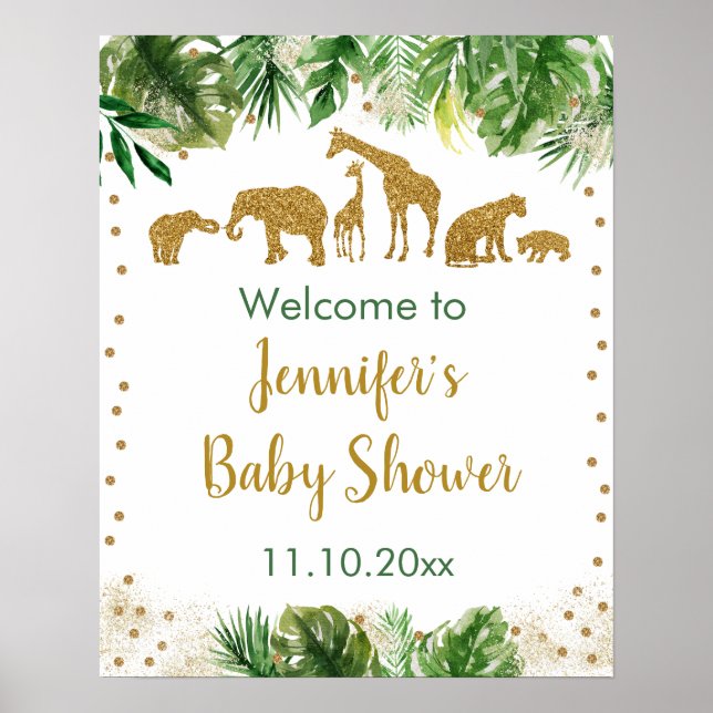 Poster Bienvenue Baby shower animal Gold Safari (Devant)
