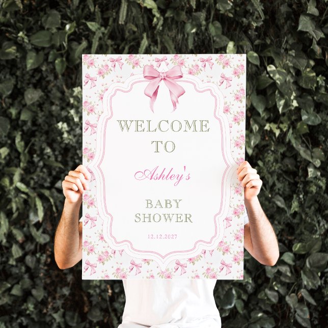 Poster Bienvenue Baby shower fille Bow rose (Créateur téléchargé)