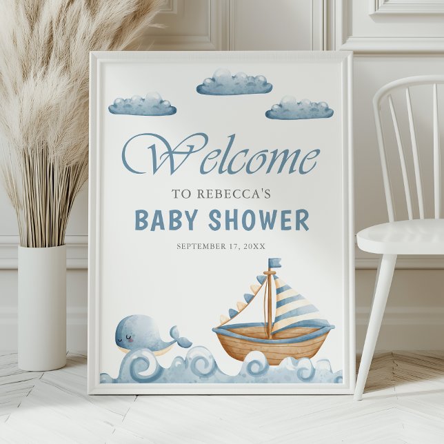 Poster Bienvenue Baby shower nautique Cute (Créateur téléchargé)