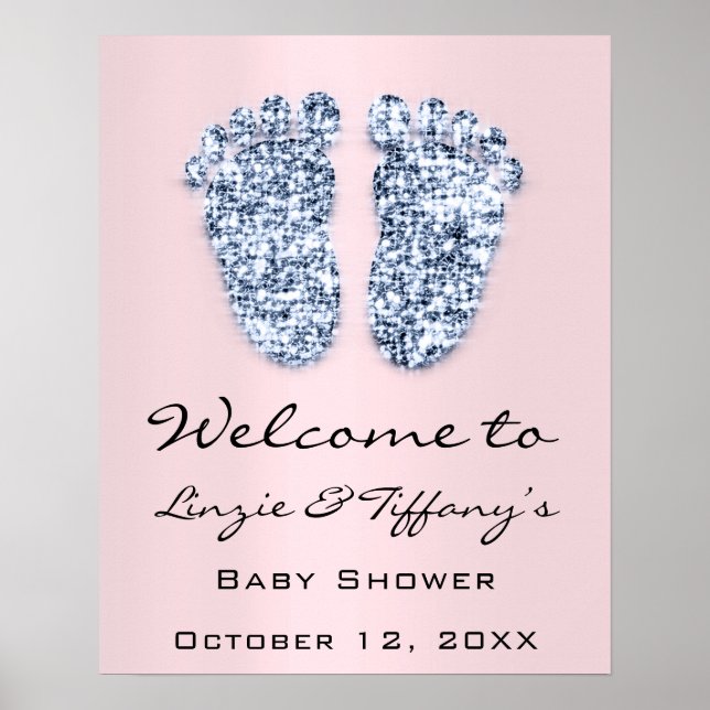 Poster Bienvenue bébé aux pieds bleus Baby Shower Garçon  (Devant)