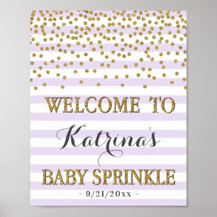 Poster Bienvenue Bébé Fille Lavande Lilas et Or Sprinkle