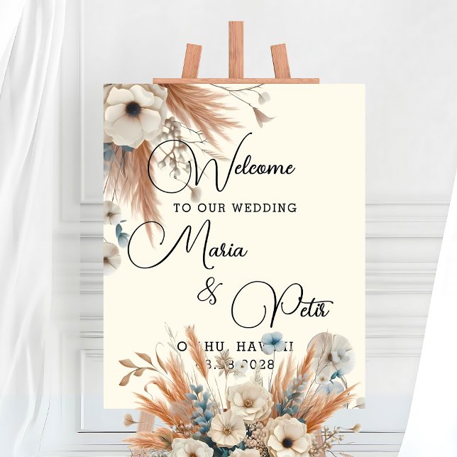 Poster Bienvenue Boho Fall Flowers Mariage (Créateur téléchargé)