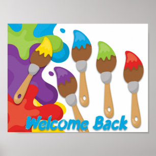 Poster Bienvenue brosses à peinture avec couleurs primair