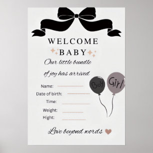 Poster Bienvenue carte de Baby Shower avec ballons garçon