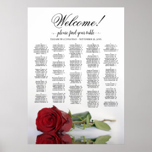 Poster Bienvenue ! Carte de siège alphabétique Rose rouge