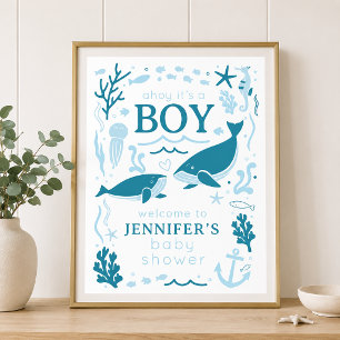 Poster Bienvenue C'est un Baleineau Garçon Baby Shower Ma