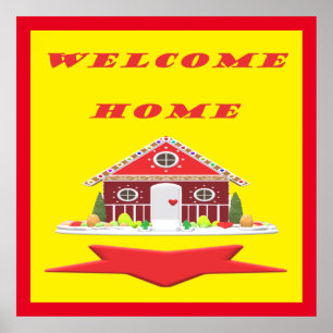 Poster Bienvenue chez vous avec les couleurs rouge maison
