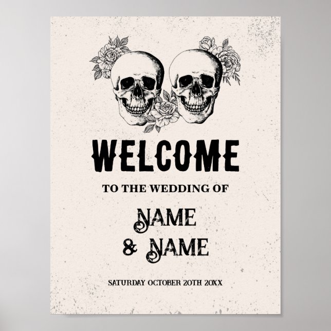 Poster Bienvenue Crâne Rustique Halloween Signet Mariage  (Devant)