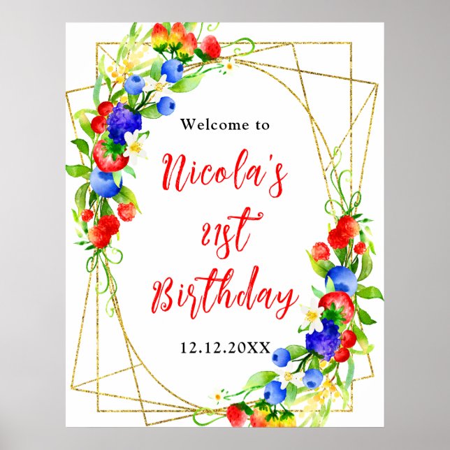 Poster Bienvenue d'anniversaire aux baies mélangées d'été (Devant)