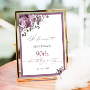 Poster Bienvenue d'anniversaire élégant floral violet tou