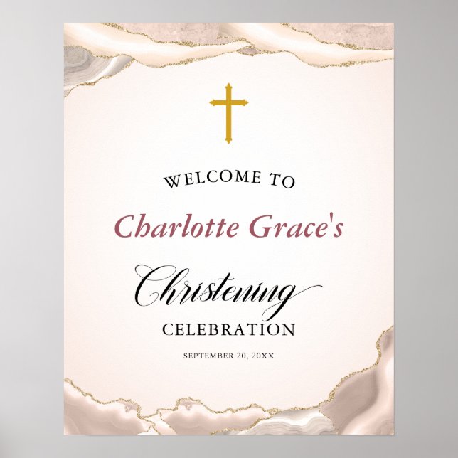 Poster Bienvenue dans Christening Pink Agate Gold Parties (Devant)