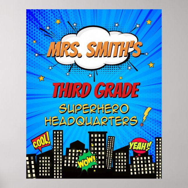 Poster Bienvenue dans la salle de classe Superhero Headqu (Devant)