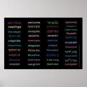Poster BIENVENUE dans Langues de l'INDE- 5 Tailles, NOIR