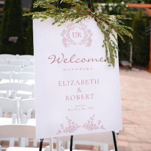 Poster Bienvenue de mariage à monogramme avec couronne fl