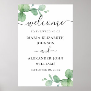 Poster Bienvenue de mariage de script eucalyptus aquarell