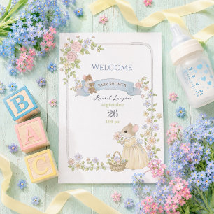 Poster Bienvenue des souris à la baby shower fantaisiste