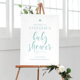 Poster Bienvenue du Baby shower de script en gras bleu