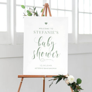 Poster Bienvenue du Baby shower de script Gras Vert Sage