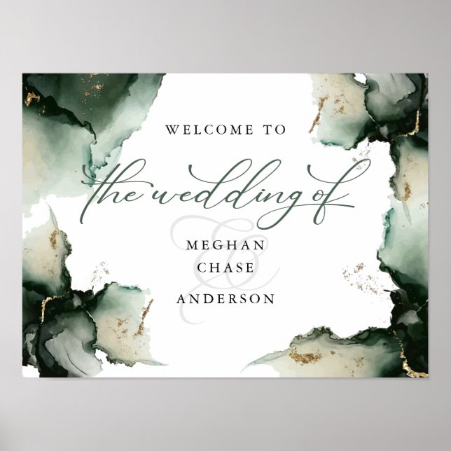 Poster Bienvenue du Mariage Abstrait Sage Green (Devant)