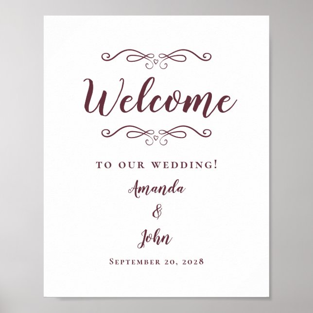 Poster Bienvenue Élégant Chic Calligraphie Mariage Bourgo (Devant)