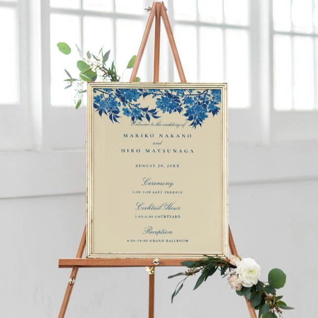 Poster Bienvenue en fleurs de cerisier bleu japonais anti (Créateur téléchargé)