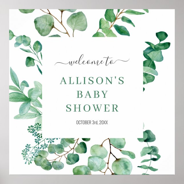 Poster Bienvenue Eucalyptus Aquarelle Salutation de naiss (Devant)