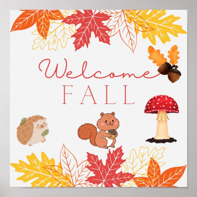 Poster Bienvenue Fall Jote Forest Animaux et Feuilles (Devant)